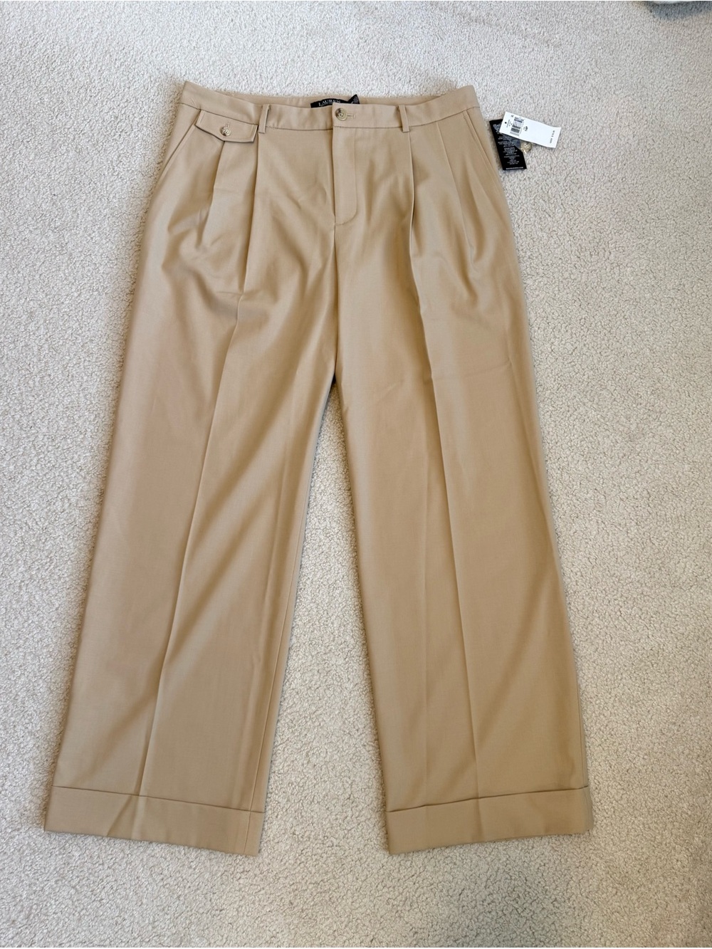Ralph Lauren Tan Pleated Wide-Leg Trousers